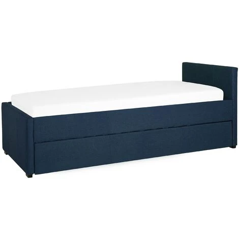 Beliani Modern Fabric EU Small Single Trundle Bed Frame 2ft6 Navy Blue Slatted Marmande - Image 5
