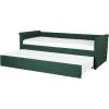 Beliani Modern Fabric EU Small Single Trundle Bed Frame Buttoned 2ft6 Dark Green Libourne