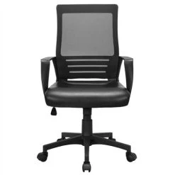 Yaheetech Home Office Desk Chair Leather Mesh Chair,Black