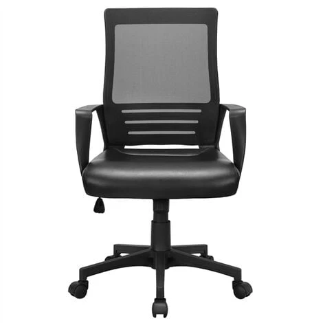 Yaheetech Home Office Desk Chair Leather Mesh Chair,Black