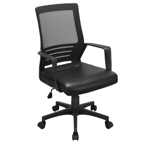Yaheetech Home Office Desk Chair Leather Mesh Chair,Black - Image 2