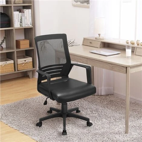 Yaheetech Home Office Desk Chair Leather Mesh Chair,Black - Image 4
