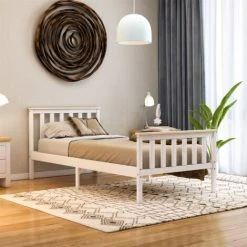 Home Discount Milan 3ft Single Solid Pine Wood Bed Frame, High Foot End, White-&-Pine, 190 X 90 Cm