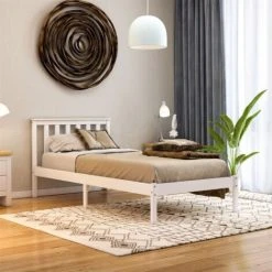 Home Discount Milan 3ft Single Solid Pine Wood Bed Frame, Low Foot End, White-&-Pine, 190 X 90 Cm