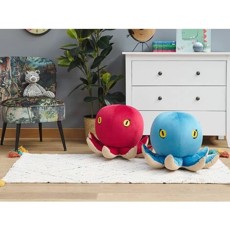 Beliani Kids Sea Animal Stool Velvet Children's Pouffe Playroom Red Octopus - Image 2