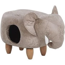 Beliani Kids Animal Stool Elephant Leather-Like With Storage Wooden Legs Grey Jumbo