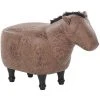 Beliani Kids Animal Stool Leather Look Fabric Pouffe Wooden Legs Playroom Brown Horse
