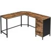 VASAGLE Corner Desk, L-Shaped Computer Desk, Office Desk With Cupboard And Drawer, Study, Space-Saving, Easy Assembly, Steel, Industrial Design, Rustic Brown And Black By SONGMICS LWD74X