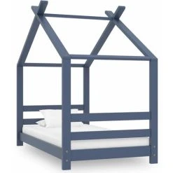 Kids Bed Frame Grey Solid Pine Wood 70x140 Cm VidaXL