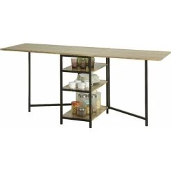 SoBuy Modern Industrial Design Folding Dining Table With 3 Shelves,FWT62-N
