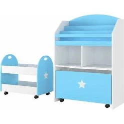 Homfa Set Of 2 Children's Shelves With Toy Storage Bookcases Display Stand Removable Storage Drawer With Wheels Kids Bedroom Playroom Classroom (Blue)
