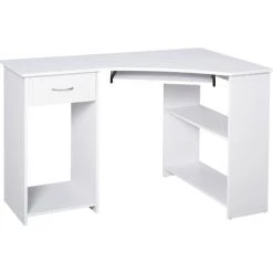 HOMCOM L-Shaped Corner Computer Desk W/ 2 Shelves Worktop Keyboard Tray White