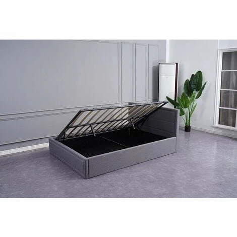 KOSY KOALA Grey Upholstered Storage Ottoman Gas Side Lift Bed Natural Linen Fabric Bed - 3FT SINGLE - Image 3