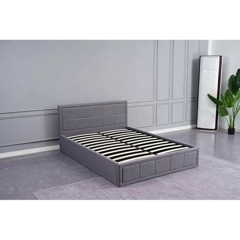 KOSY KOALA Grey Upholstered Storage Ottoman Gas Side Lift Bed Natural Linen Fabric Bed - 3FT SINGLE - Image 5