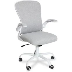 Puluomis Office Chair, Ergonomic Desk Chair, Swivel Computer Chair, With Lumbar Support, Flip Up Armrests, 30° Rocking Function, Height Adjustable, Light Grey