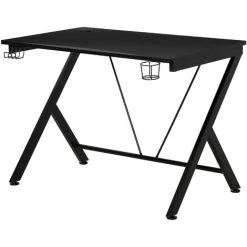HOMCOM Gaming Desk Computer Table With Cup Holder, Headphone Hook, Cable Hole