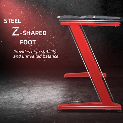 HOMCOM Gaming Desk With Gamepad Holder Cup Holder Headphone Hook Black, Red - Image 5