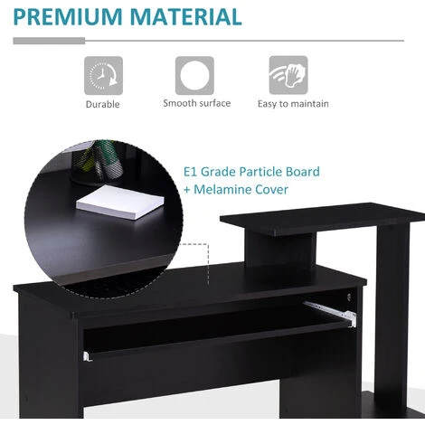 HOMCOM Computer Desk With Sliding Keyboard Tray Storage Drawer Shelf Black - Image 5