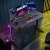 ELEGANT Black PC Gaming Computer Desk With Full Mouse Pad 1400x600mm Home Office PC Desk With LED Lights Headphone Hooks And Cup Holder