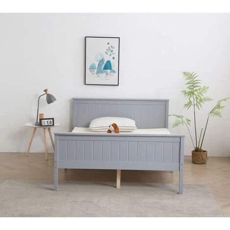 ROOMEE Wooden Double Grey With Oak Top Bed Frame With Mattress - Image 2