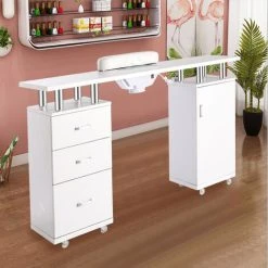 Livingandhome Manicure Nail Table Salon Nail Art Desk Unit With Cupboard Drawers