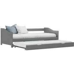Devenirriche Pull-out Sofa Bed Frame Grey Pinewood 90x200 Cm