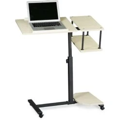 Relaxdays Laptop Desk Height-Adjustable Extra Large Portable Computer Stand 100x77x40cm Notebook Table Sofa Desk Side Table W/ 4 Wheels W/ Brakes For Tablets W/ Mouse Surface And Anti-Slip Bar, Cream