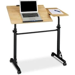 Relaxdays XXL Laptop Table Height Adjustable, 110 X 100 X 50 Cm, Wood, Mobile Lecturn, Wheels With Brakes, Notebooks, Projecters, Laptops, 2 Surfaces, Oak Yellow