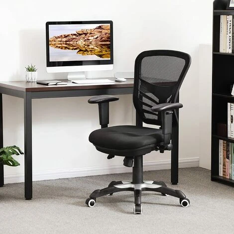 Songmics Office Chair Ergonomic, Computer Mesh Desk Chair, Adjustable Armrests, Unique Height Adjustable Backrest, Tilt Function And Position Lock, Lumbar Support, Black OBN52BKUK - Image 2