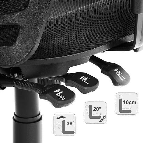 Songmics Office Chair Ergonomic, Computer Mesh Desk Chair, Adjustable Armrests, Unique Height Adjustable Backrest, Tilt Function And Position Lock, Lumbar Support, Black OBN52BKUK - Image 4