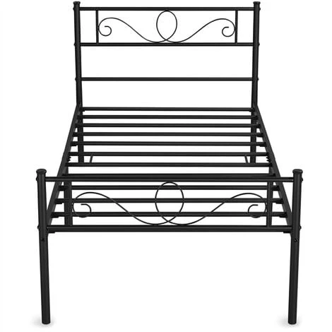 Yaheetech 3ft Single Iron Platform Bed With Scroll Design Headboard And Footboard, Black