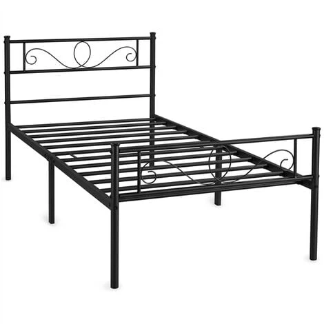 Yaheetech 3ft Single Iron Platform Bed With Scroll Design Headboard And Footboard, Black - Image 2