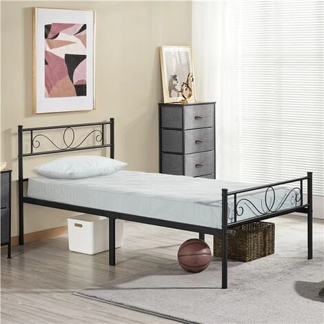 Yaheetech 3ft Single Iron Platform Bed With Scroll Design Headboard And Footboard, Black - Image 3