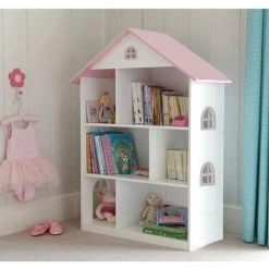Liberty House Toys White Dollhouse Bookcase With Pink Roof