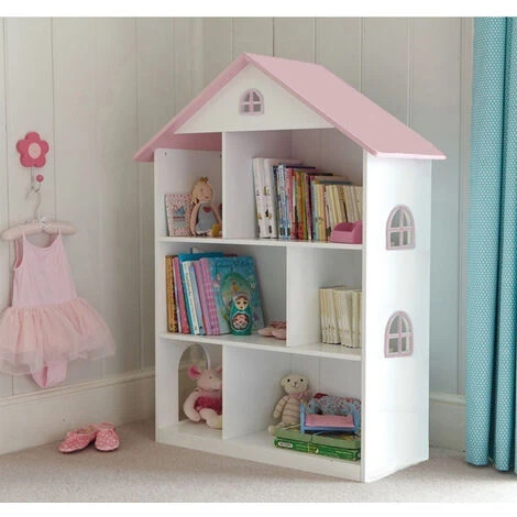 Liberty House Toys White Dollhouse Bookcase With Pink Roof