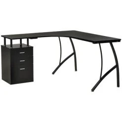 HOMCOM L-Shaped Corner PC Desk Table W/ Drawer Home Office Workstation Black