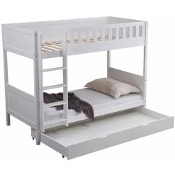Humza Amani Panana Wooden Bunk Bed With Large Storage Drawer, Available In Grey And White - White Frame