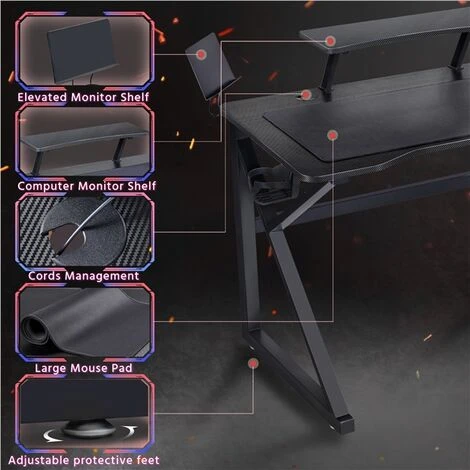 Yaheetech Black Computer Desk Modern Writing Desk Table Stable Gaming Desk Workstations For Home Office Conference Work And Study - Image 4