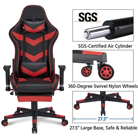 Yaheetech Ergonomic Gaming Chair Racing Chair, Black/Red - Image 4