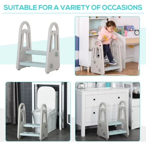 HOMCOM Two-Step Stool For Kids Toddlers With Handle For Toilet Potty Training - Image 5