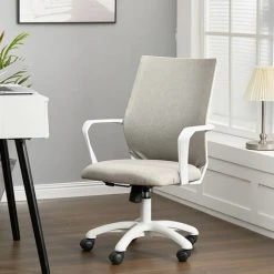 Livingandhome Fabric Office Chair, Khaiki
