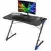 Costway Z-Shaped Ergonomic Gaming Desk Home Office Computer Table W/ Blue Lights