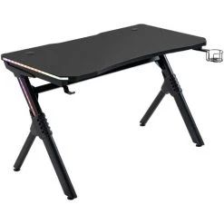 HOMCOM LED Game Office Desk Computer With Cup Holder 2 Cable Management Black