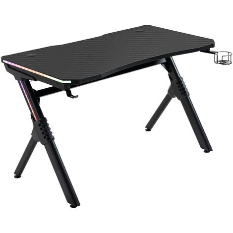 HOMCOM LED Game Office Desk Computer With Cup Holder 2 Cable Management Black