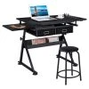 Yaheetech Drawing Table/Stool Set With Adjustable Table Angles & Heights, Black