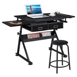 Yaheetech Drawing Table/Stool Set With Adjustable Table Angles & Heights, Black