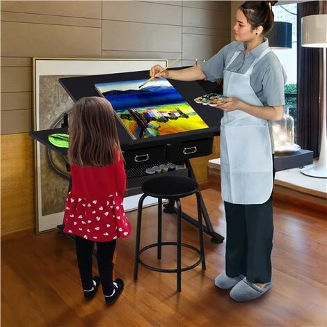 Yaheetech Drawing Table/Stool Set With Adjustable Table Angles & Heights, Black - Image 2