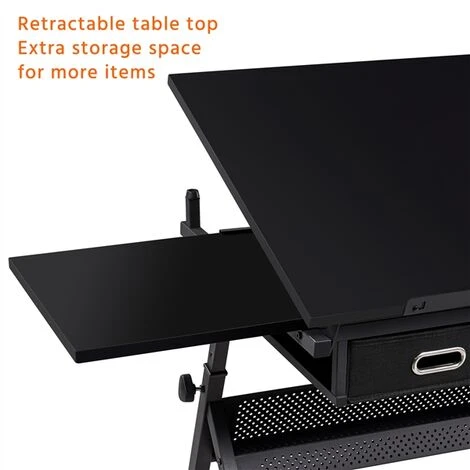 Yaheetech Drawing Table/Stool Set With Adjustable Table Angles & Heights, Black - Image 4