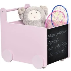 HOMCOM Kids Toys Storage Cabinet Removeable Rolling Baskets On Wheels, Pink