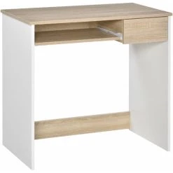HOMCOM Compact Computer Table With Keyboard Tray Drawer Study Office Work Oak